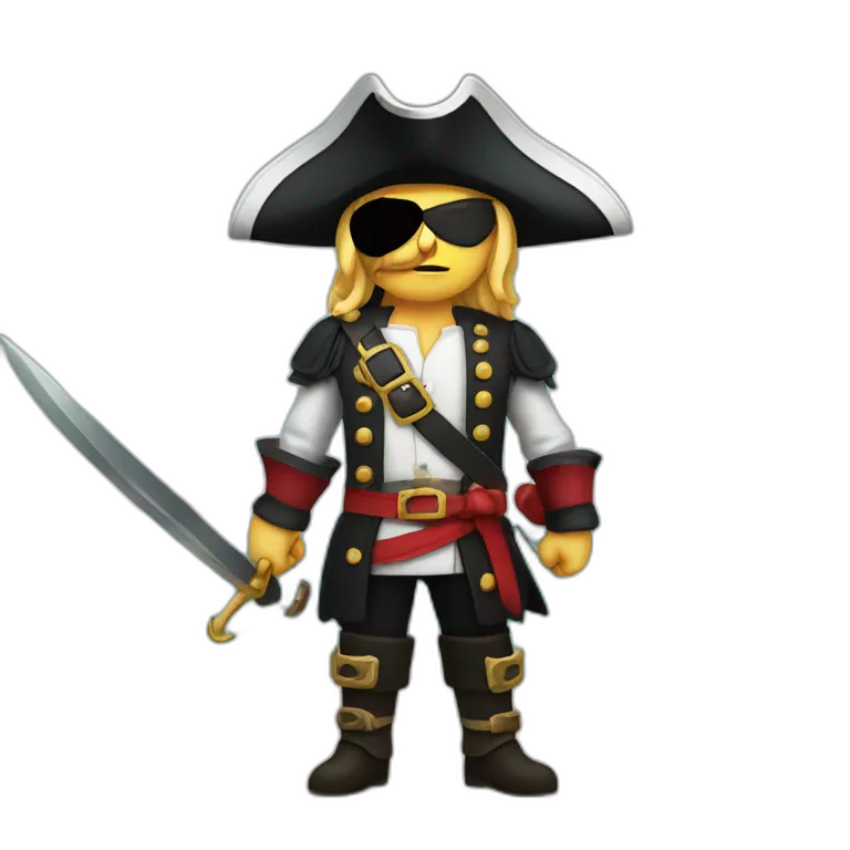 a fierce pirate with a black eyepatch and a sharp cutlass, gazing confidently over the sea