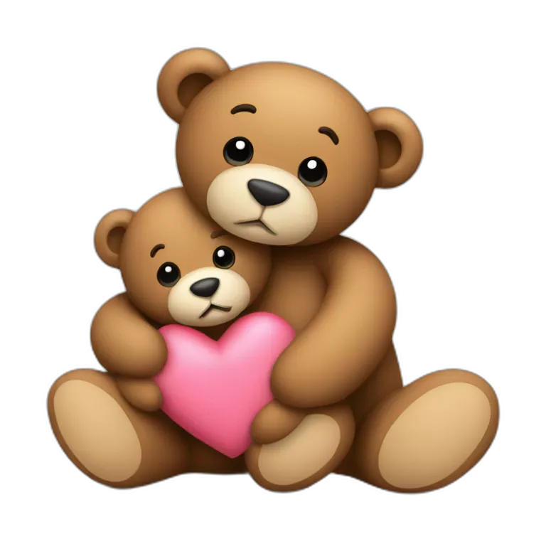 Teddy hugging another teddy with hearts
