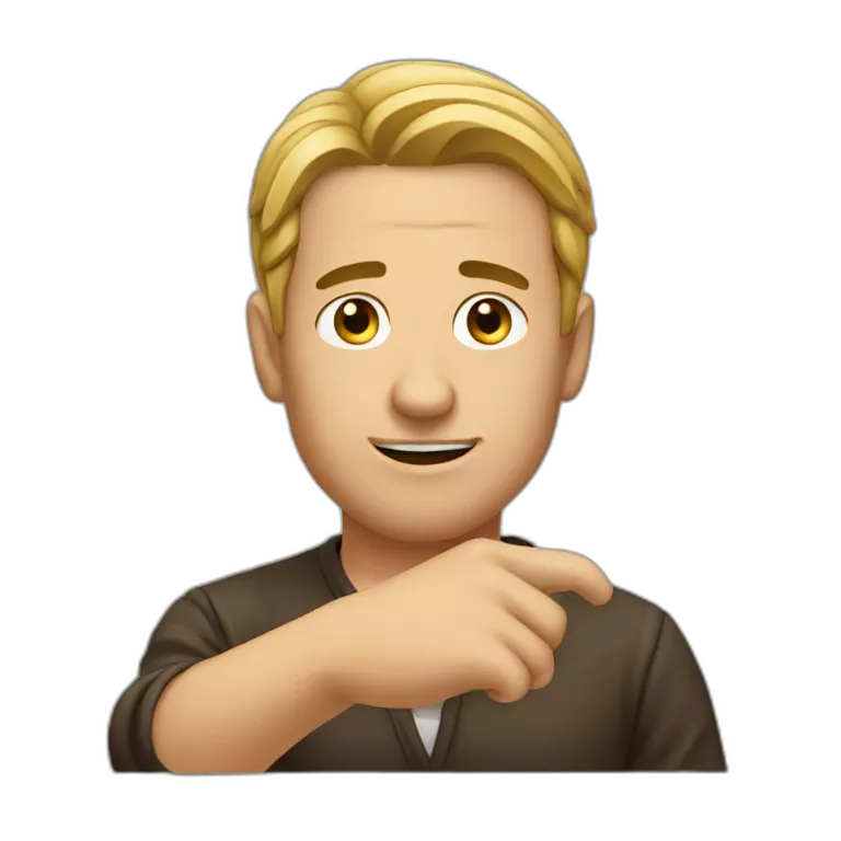 A men pointing his chin