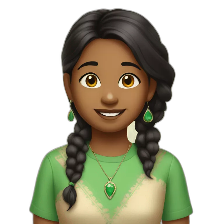 brown skinned black hair indian girl wearing a green shirt that says fifth grade with stud earrings and a necklace that says nila in cursive