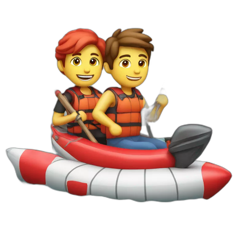 un emoji de un barco inflable rojo pero con motor y una 2 personas pescando en el