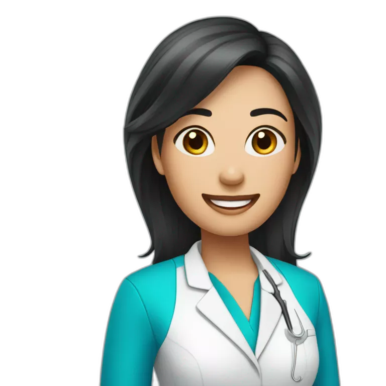 DENTISTA MUJER DE CABELLO NEGRO LARGO CON UNIFORME AZUL