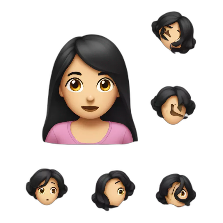 Girl confused with black hair and question marks