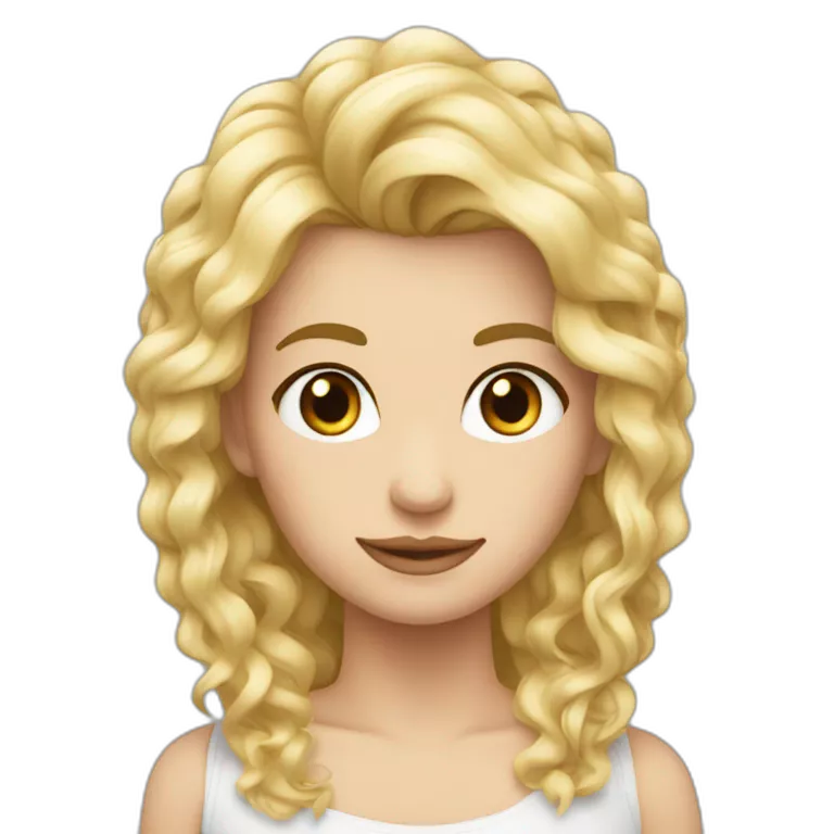 Rubia con pelo un poco ondulado y largo sin flequillo y con ojos azules