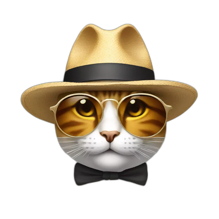 un chat qui fume le cigare avec un chapeau haut de forme et des lunettes de soleil