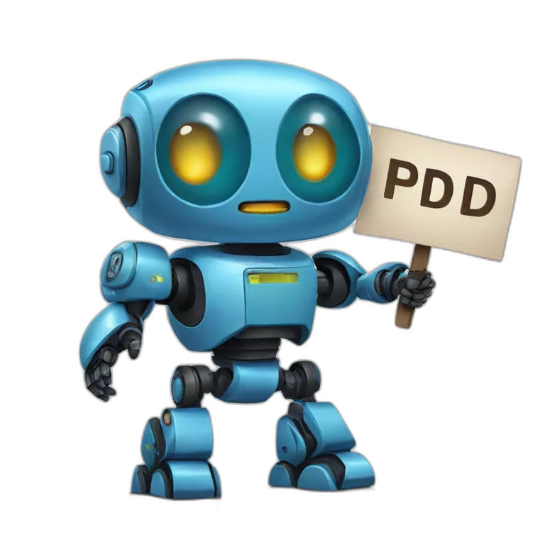 cute bot holding a sign where we can read &quot;PD-Bot&quot;
