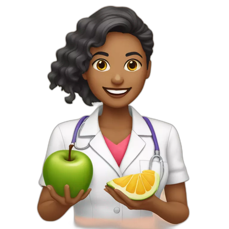 Nutricionista  morena com várias frutas na mão