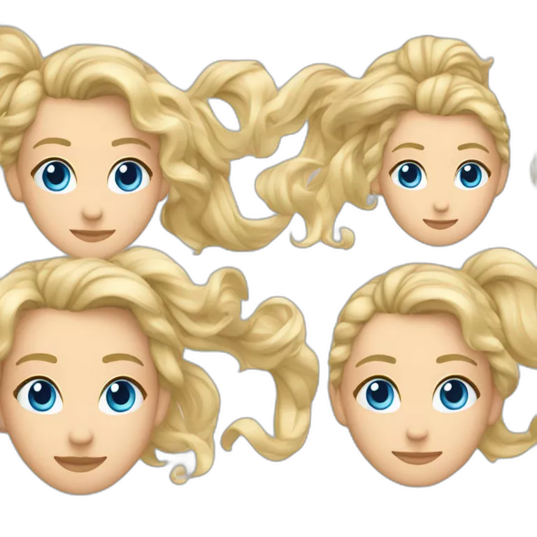 Rubia con pelo un poco ondulado y largo sin flequillo y con ojos azules