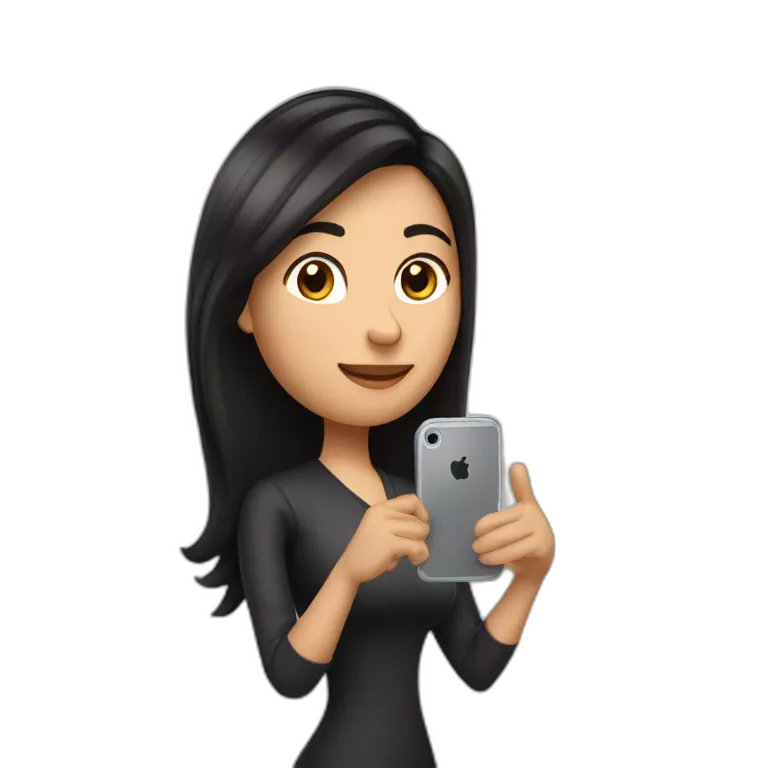 Mujer morena cabello largo con iPhone en mano y un estabilizador en mano