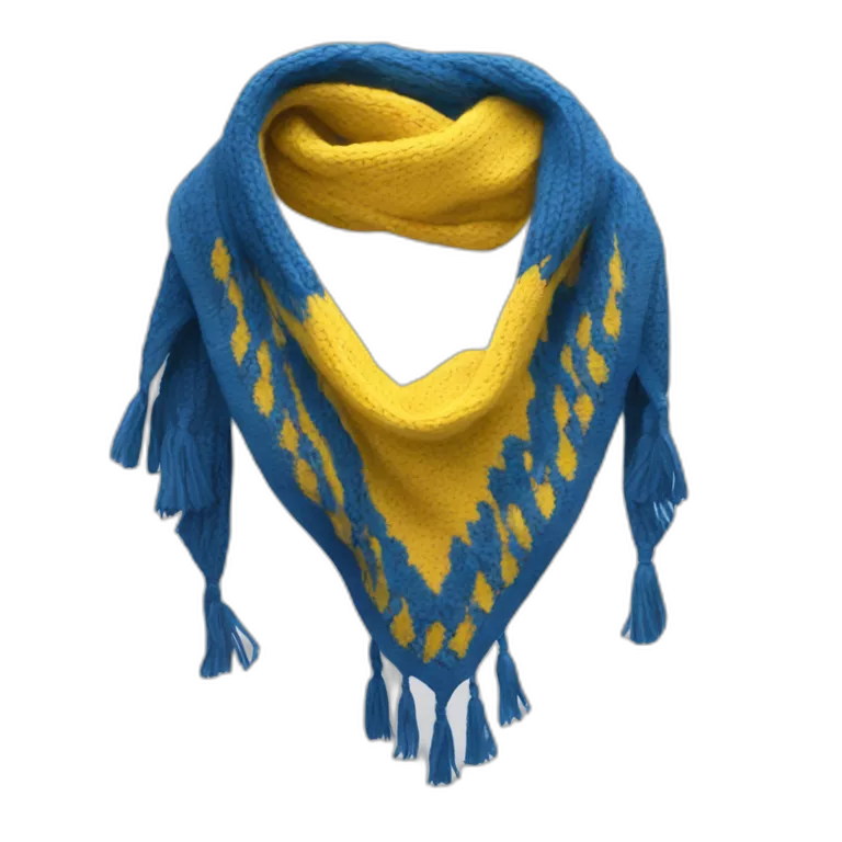 a scout-style scarf in blue, yellow and white, with blue predominating