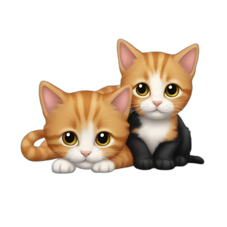 ginger kitten and black kitten cuddling