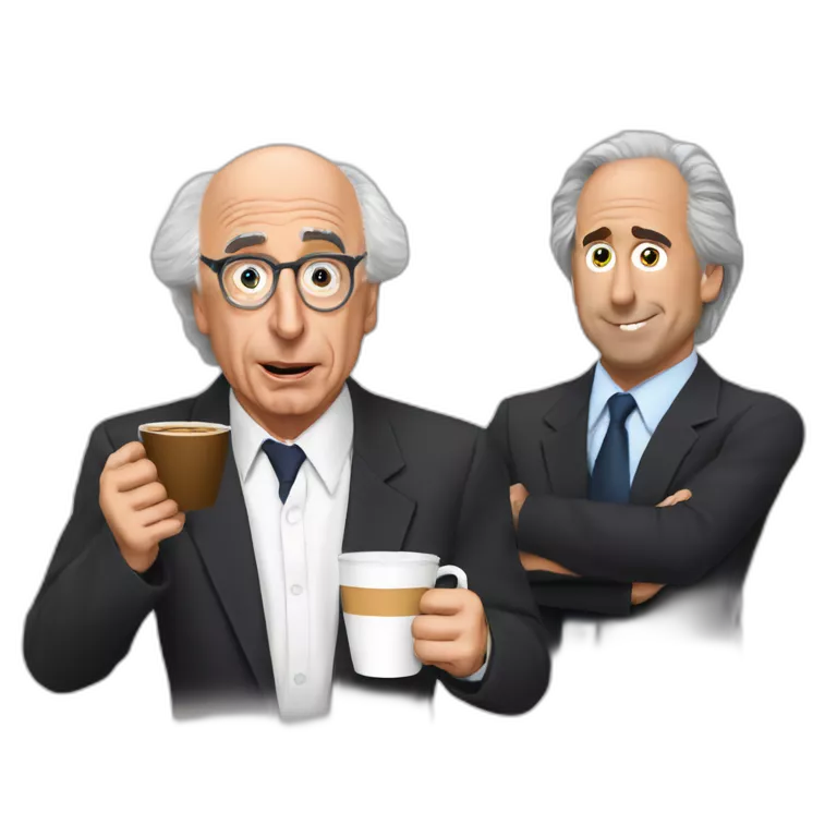 Larry David and Michael Scott drinking coffee