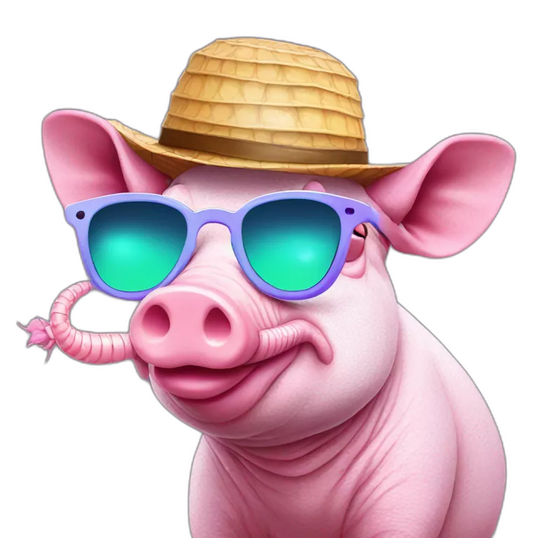 Vaporwave pig armadillo cow centipede insect wearing hat and sunglasses