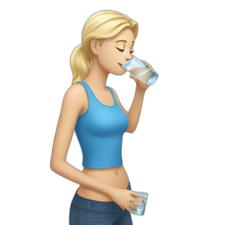 pretty white woman drinking water using pretty blue tanktop