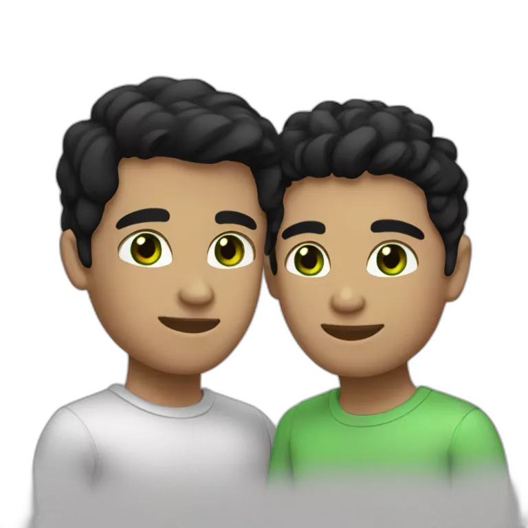 Gay couple, white with black hair and green eyes, black woth black hair and black eyes