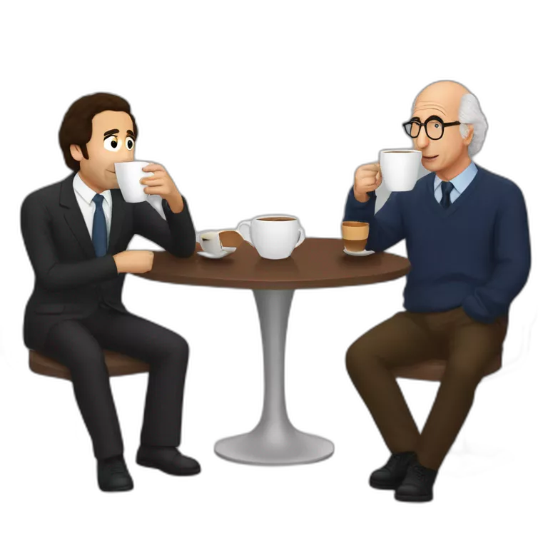 Larry David and Michael Scott drinking coffee