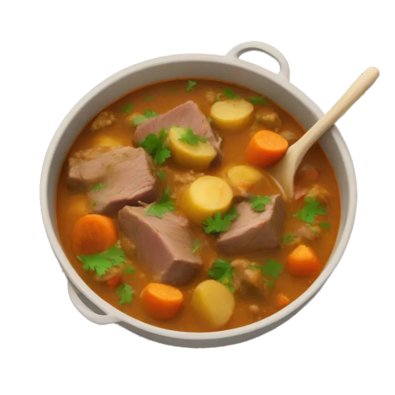 A dish of lamb stew (Pakistani stew which only has lamb, no other vegetables) beautifully, from a top.