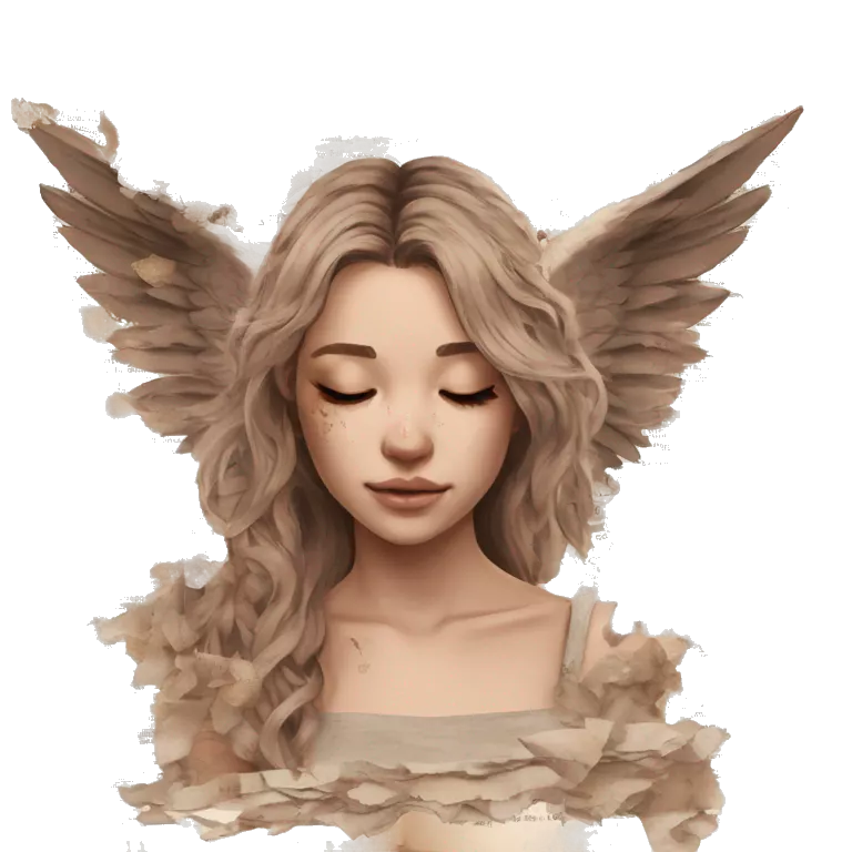 Library book bookworm academia aesthetic beige angel broken angel fallen angel tattoos with broken wing damaged wing torn wing, made of newspaper cuttings and dried flowers brown flowers