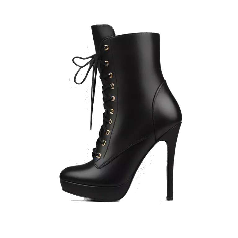 Black tall High heel boot lace up leather tall