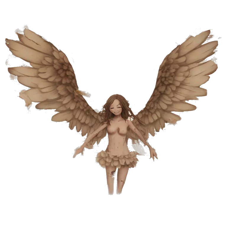 Zombie Library book bookworm academia aesthetic beige angel fallen angel tattoos with broken wing damaged wing torn wing, made of newspaper cuttings and dried flowers brown flowers