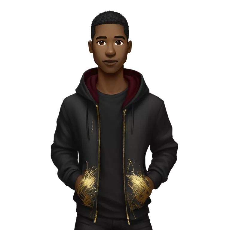Person wearing black clothes with gold scribble graffiti graffiti style doodle scribble gold and maroon