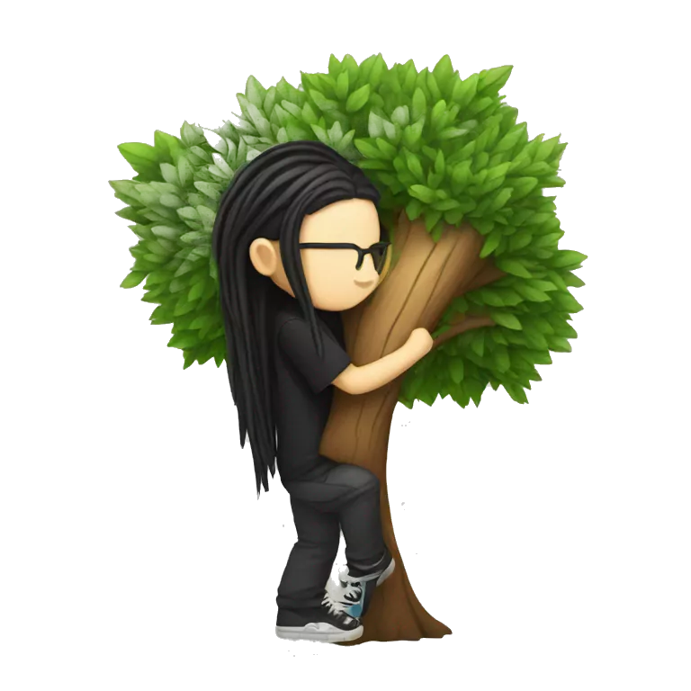 skrillex hugging a tree