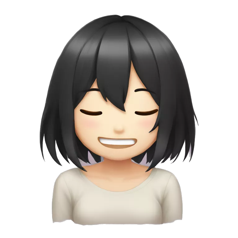 anime girl giggle hands covering mouth black hair embarresed