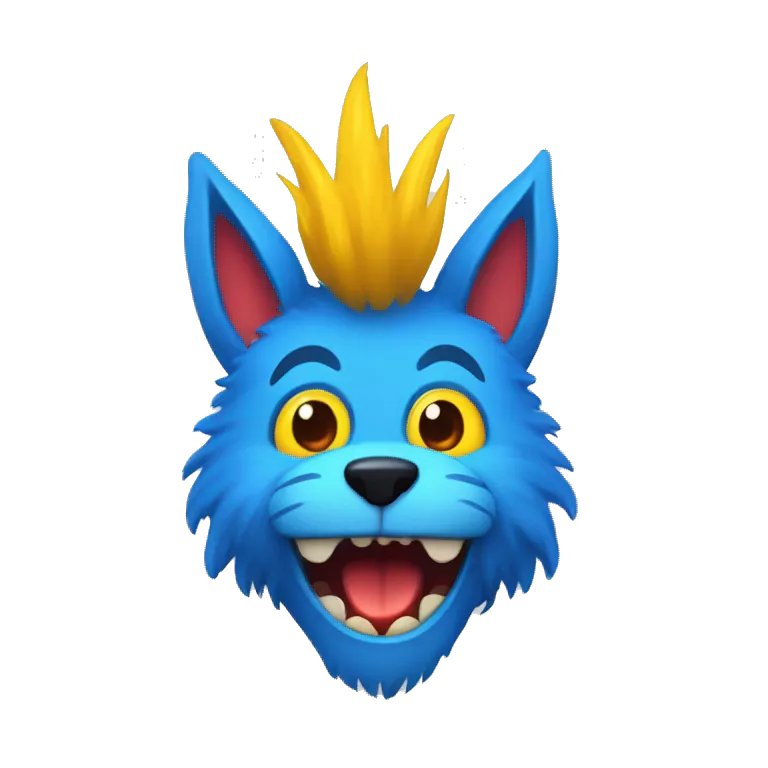 Tall blue furry with red lips and big cartoon eyes and long sharp teeth and yellow hands and yellow feet