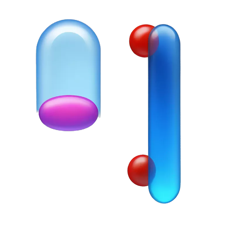 small semi-translucent red pill floating next to a small semi-translucent blue pill