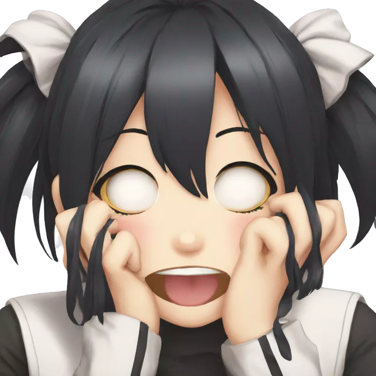 anime girl giggle hands covering mouth black hair funny