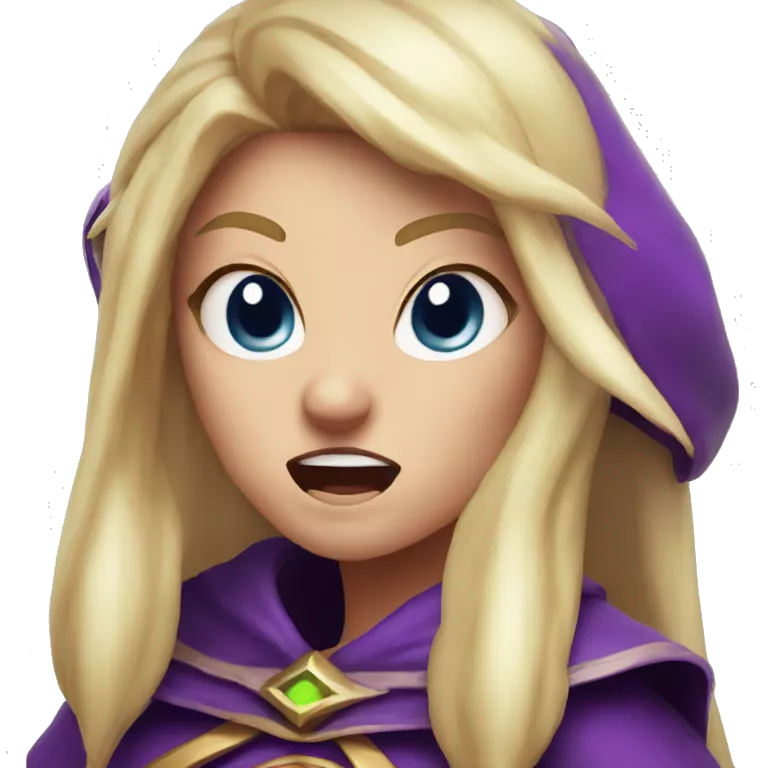 enraged angry, Noble female Elf with Elf ears and blonde hair and purple robes