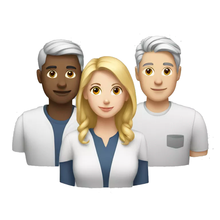 a group of three white people working together
