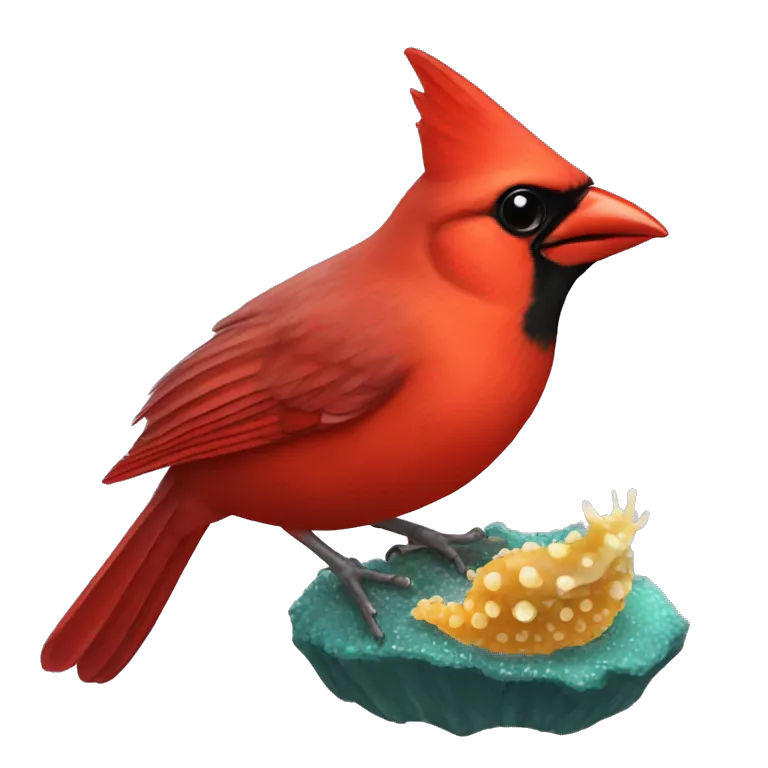 Cardinal eating sea slug