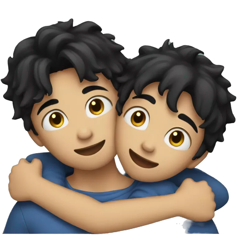 two black haired boys hugging