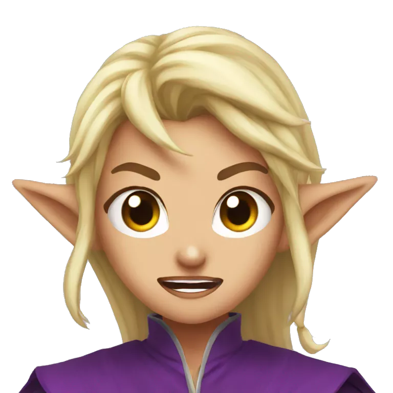 enraged angry, Noble female Elf with Elf ears and blonde hair and purple robes