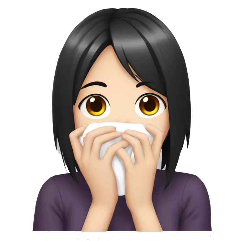 anime girl giggle hands covering mouth black hair