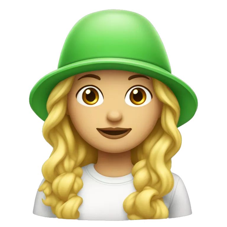 Chica con pelo largo rubio ondulado y un gorro de pelo blanco piel blanca , ojos verdes