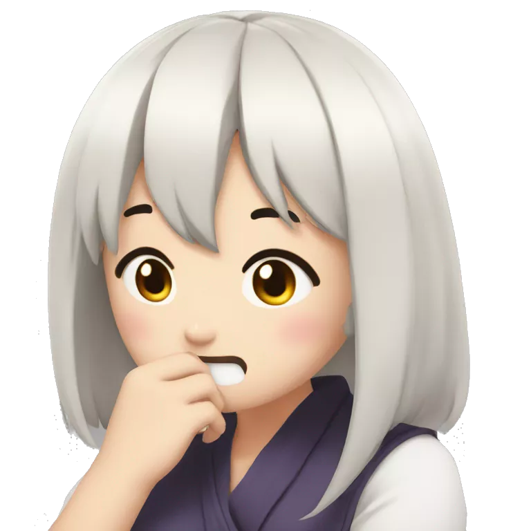 anime girl giggle hands covering mouth black hair embarrassed fully rendered