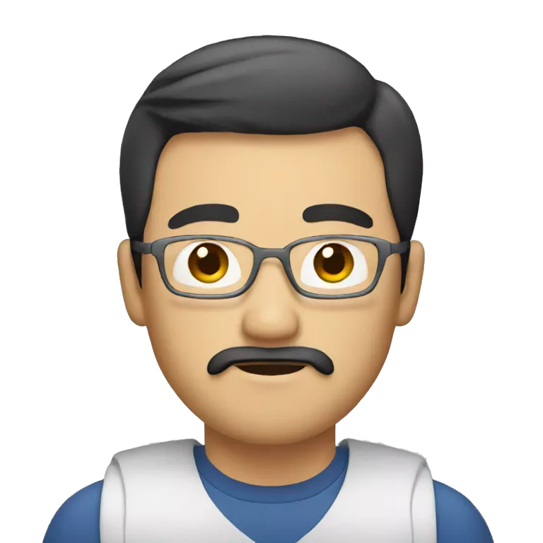 asian man with slight beard and moustache and chin moustache with a laptop