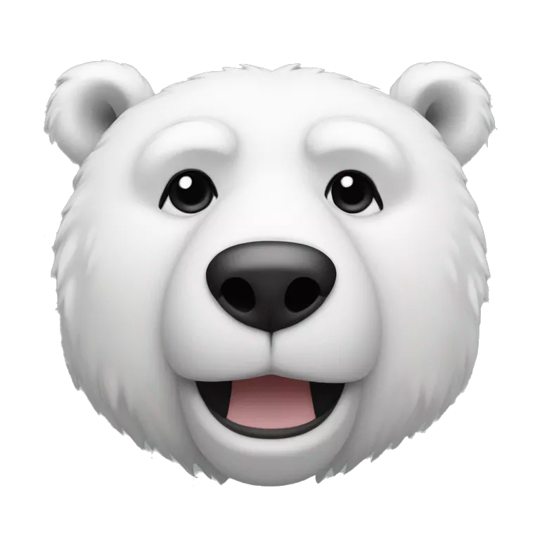 bust of an anthropomorphic polar bear with black hair in its head and three black dots in its muzzle