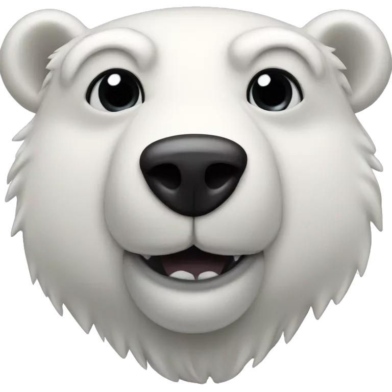 bust of an anthropomorphic polar bear with black hair in its head and three black dots in its muzzle