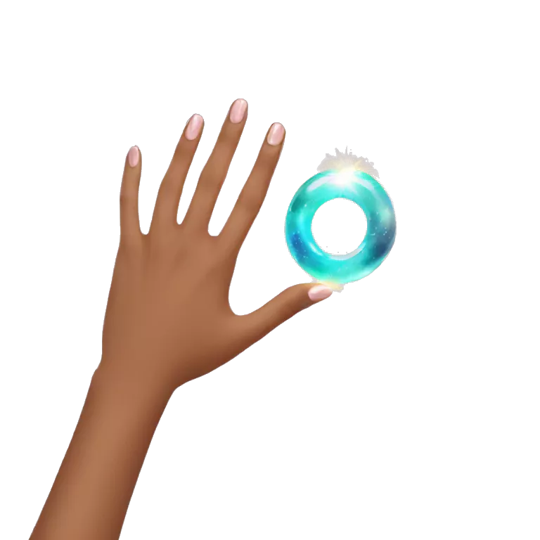 womans hand with a magical ring in the ring finger