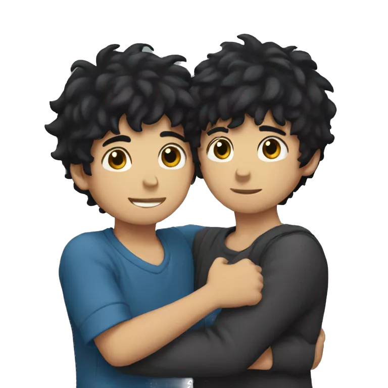 two black haired boys hugging