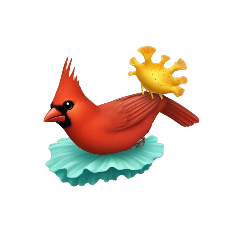 Cardinal flying with sea slug on back