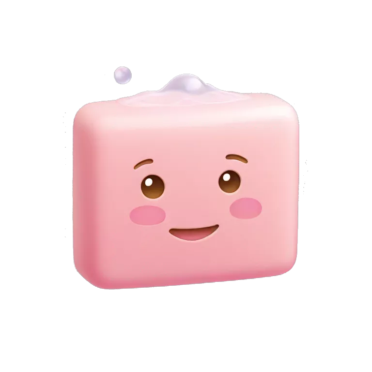 Light pink soap bar sitting on a soap holder, with soap bubbles