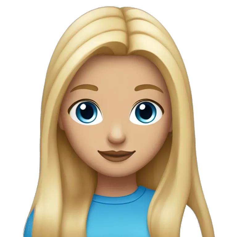 a girl with long, straight blond hair, blue eyes, plump lips, light makeup, dark tanned skin