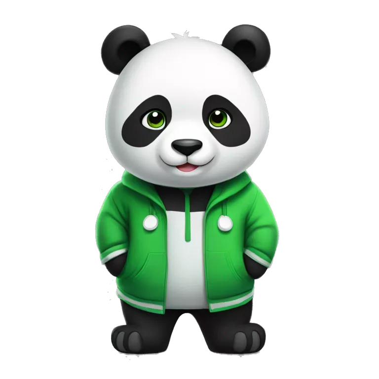 black and white panda in green clothes and on his clothes should be written theo the best