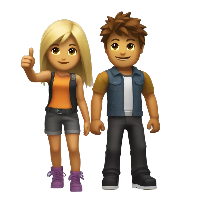 Roblox boy and girl standing together giving a thumbs up