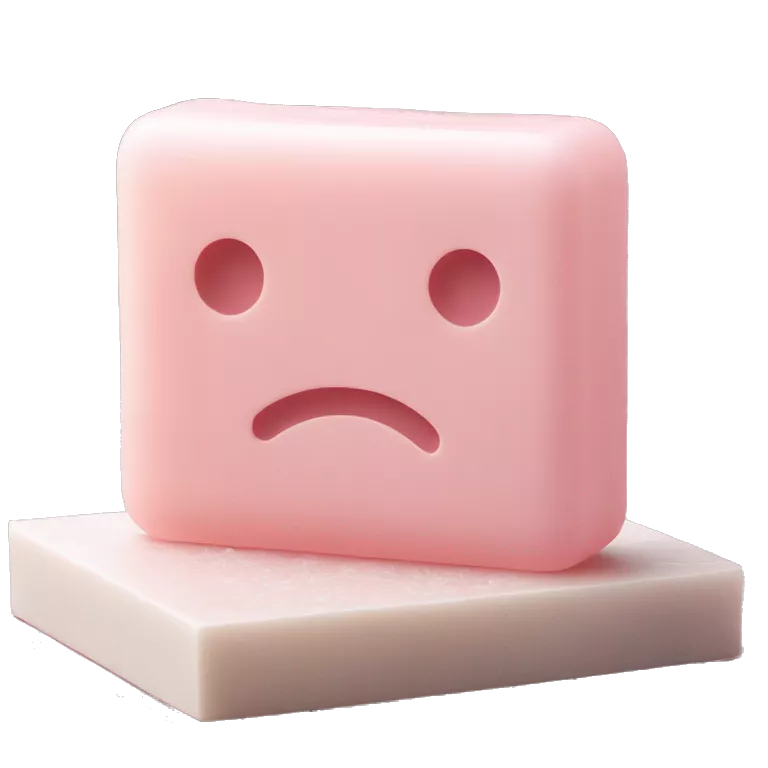 Light pink soap bar sitting on a soap holder, with soap bubbles