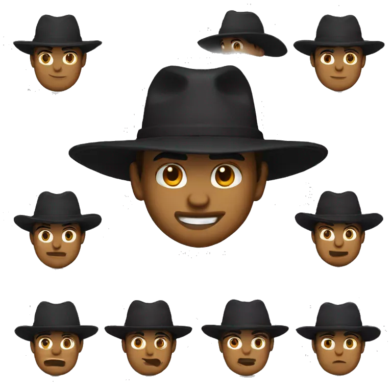 Create a 3D emoji for me that expresses the strength of the strong body of a young man who bears the burdens of life with pride and dignity and wears Zorro's strong character hat on his head.